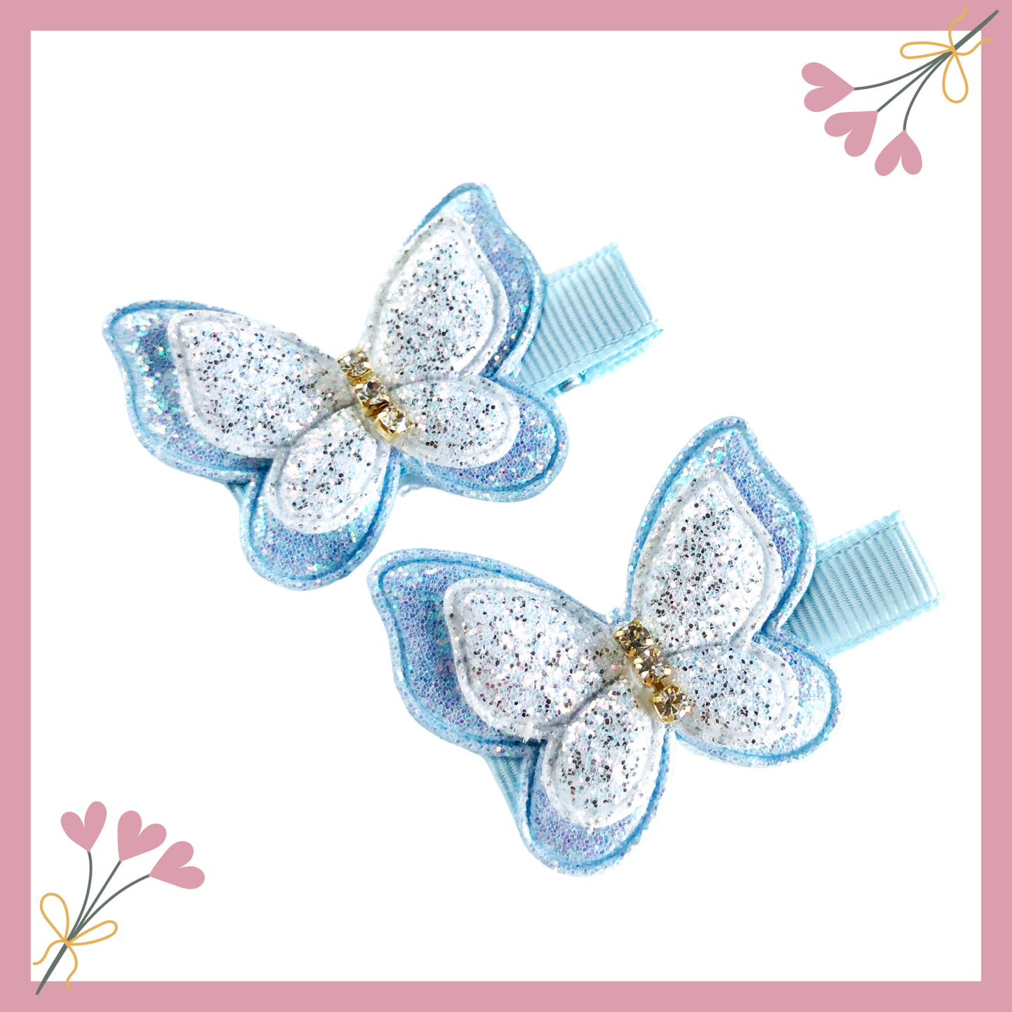 Glitter Baby Girl Butterfly Hair Clips Pairs.