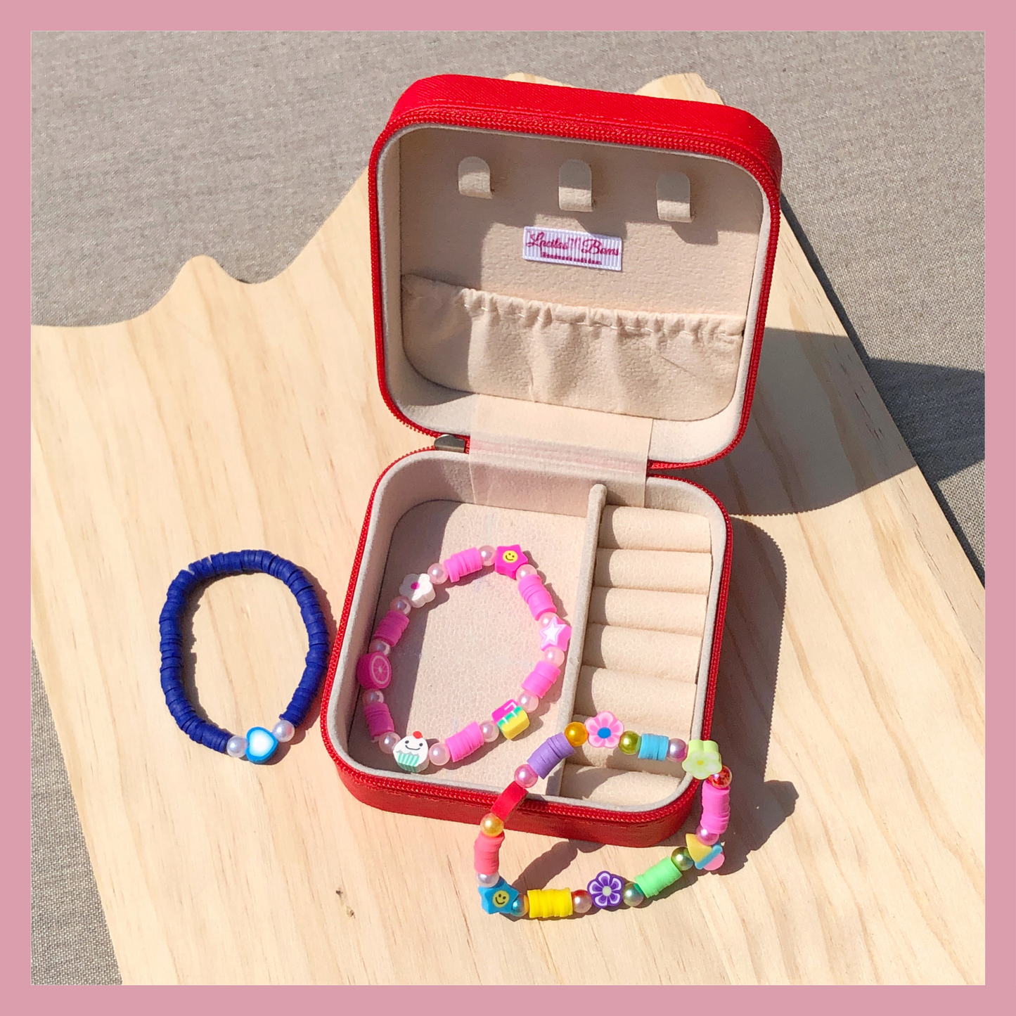 Custom Girl’s Jewelry Box | Red Minnie Case with Colorful Bracelets
