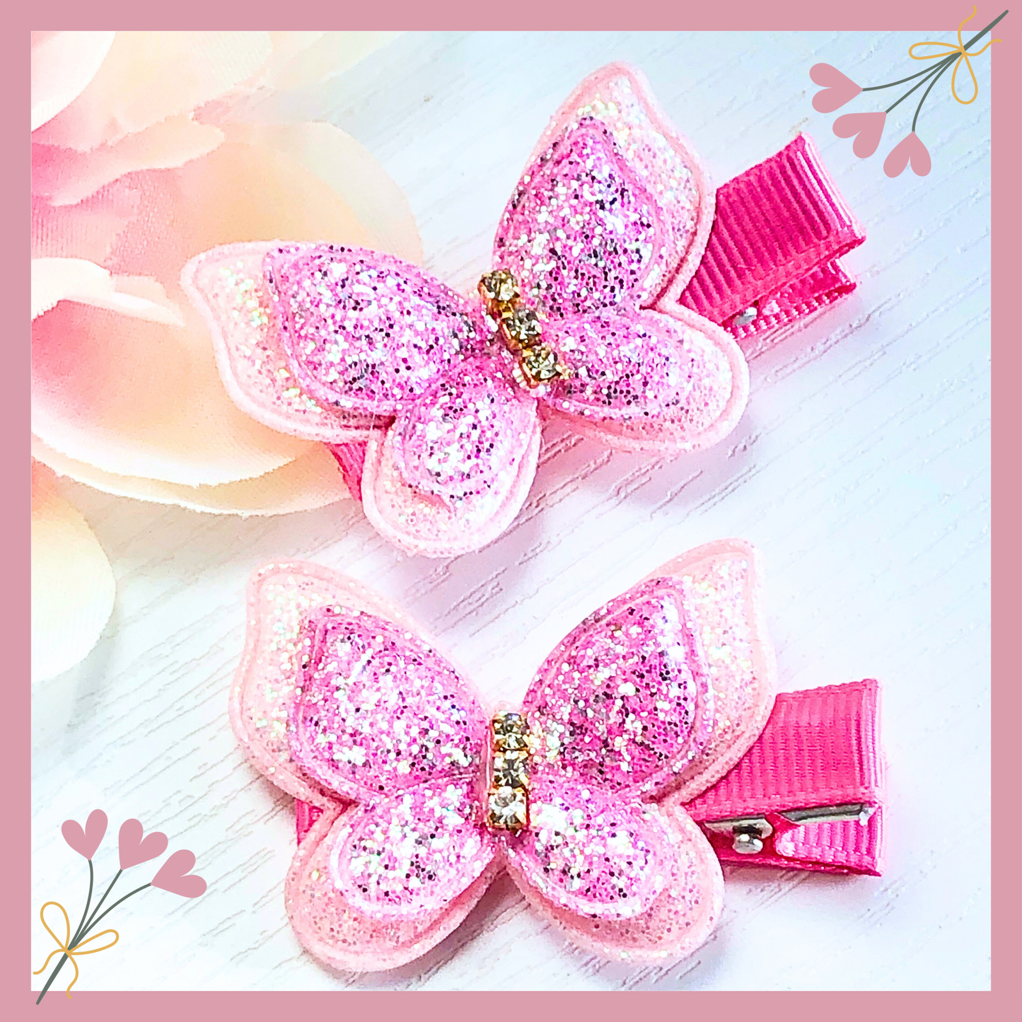 Glitter Baby Girl Butterfly Hair Clips Pairs.