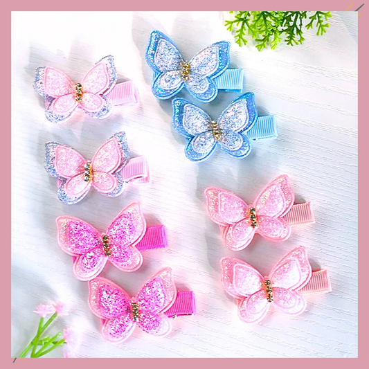 Glitter Baby Girl Butterfly Hair Clips Pairs.