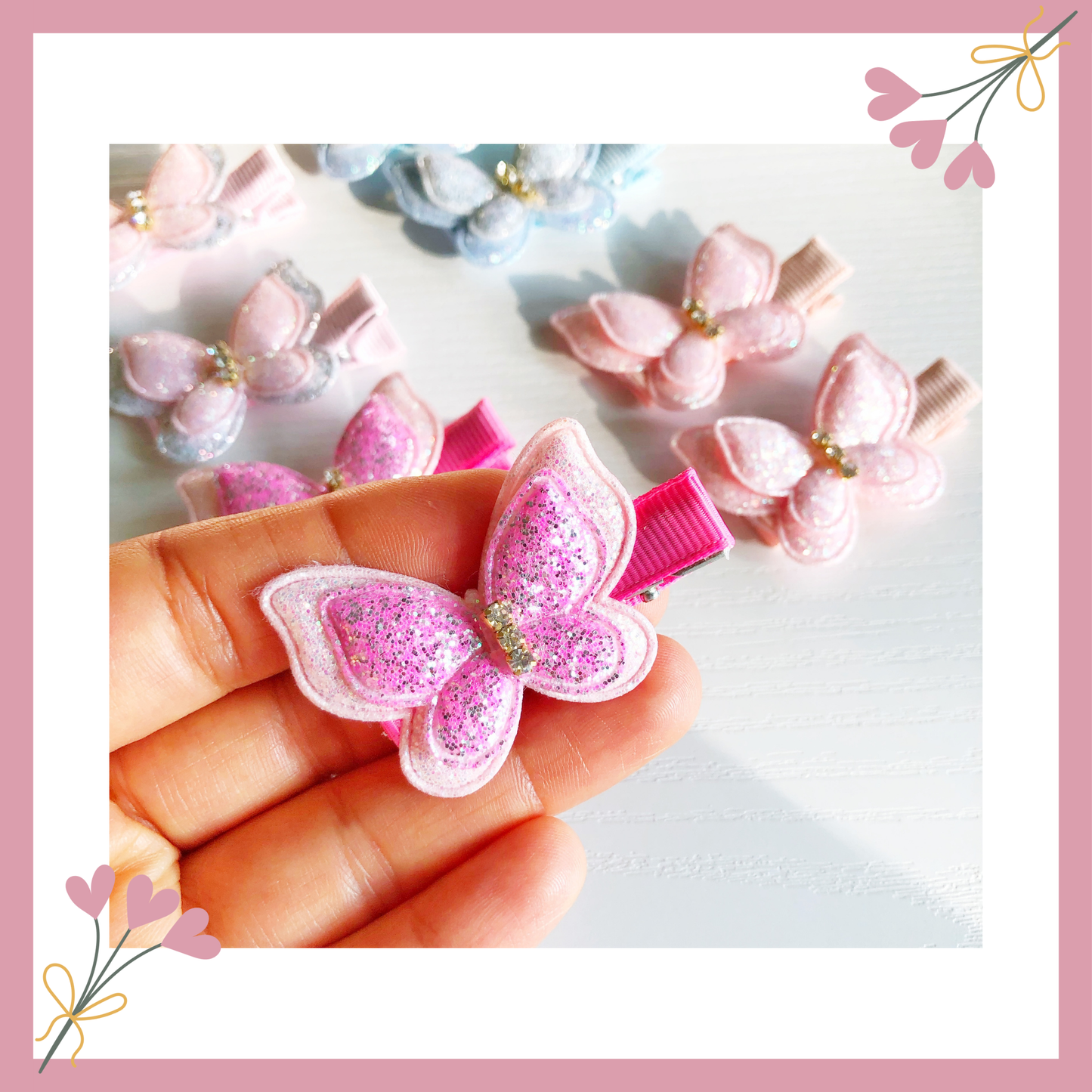Glitter Baby Girl Butterfly Hair Clips Pairs.