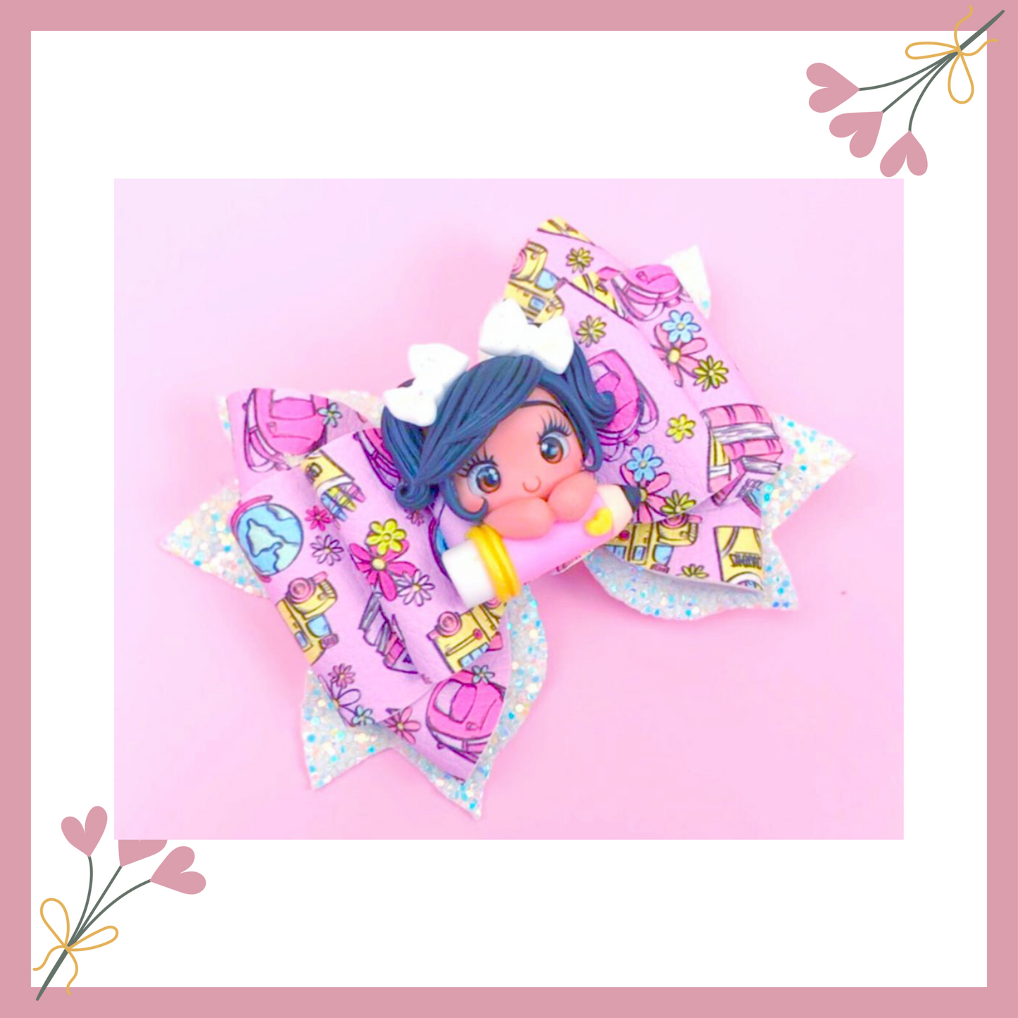 Pink School Hair Bow - Back to School Hair Bow - School Hair Clips - Pencil Hair Bow