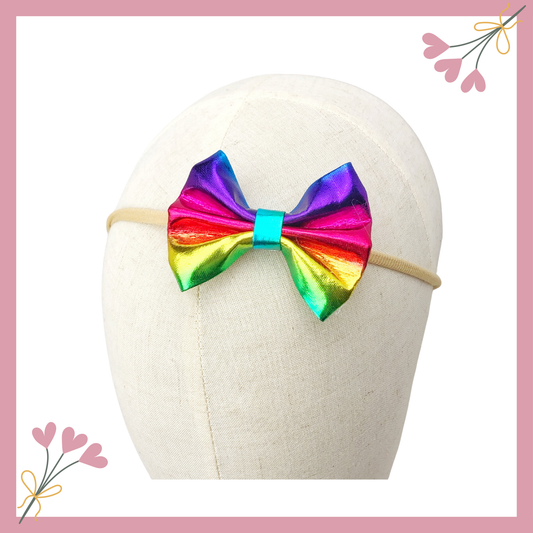 Baby Girl Headband | Headband with Multicolor Metallic Bow | Soft Baby Headbands