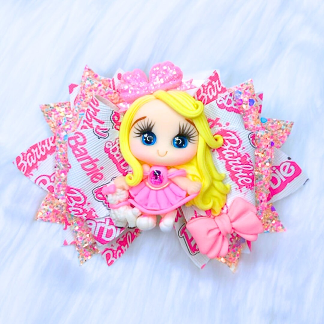 Pink Barbie clay bow