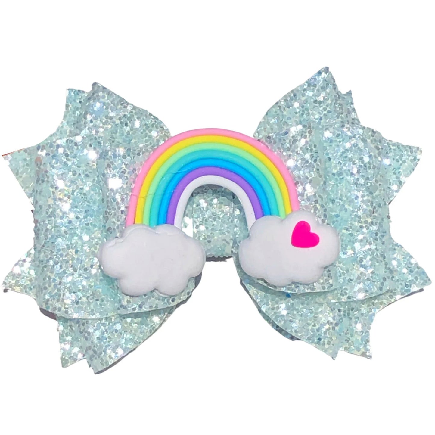 Pink rainbow bow clip
