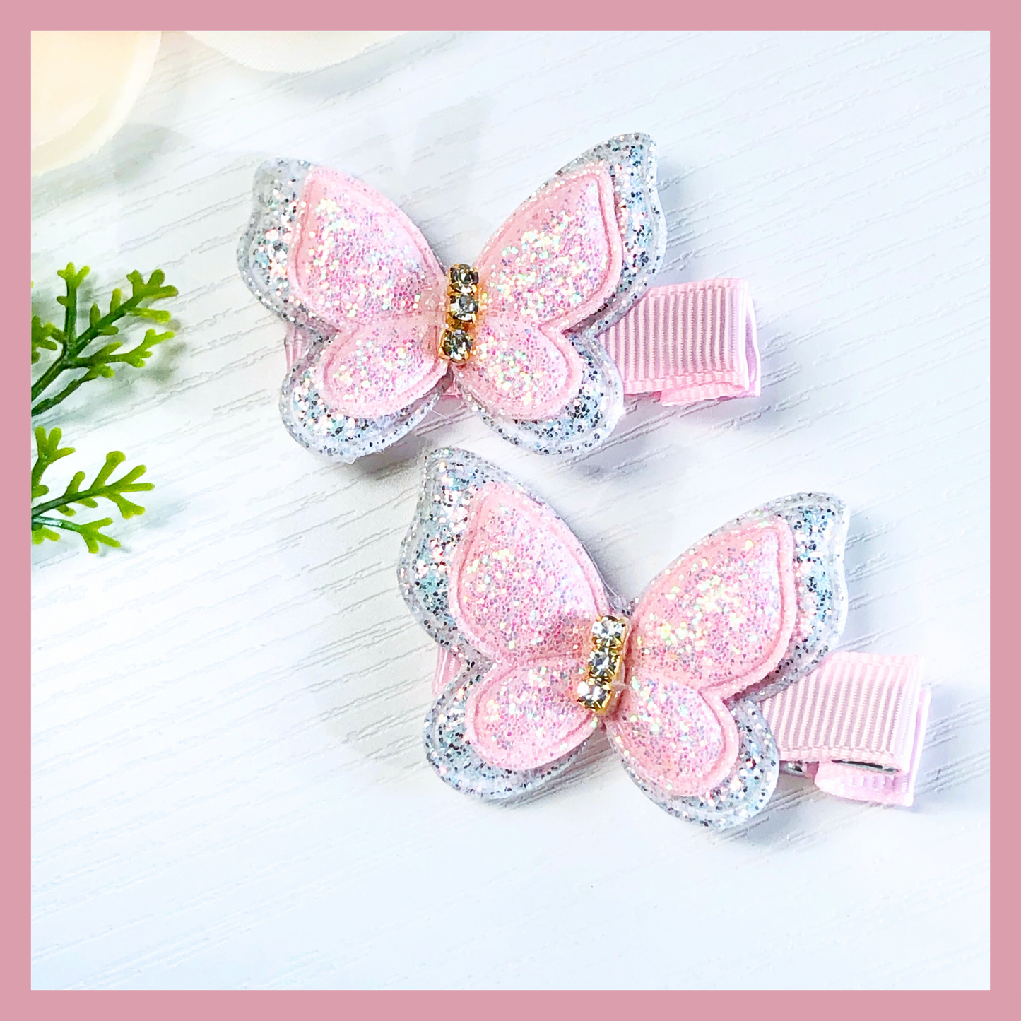 Glitter Baby Girl Butterfly Hair Clips Pairs.