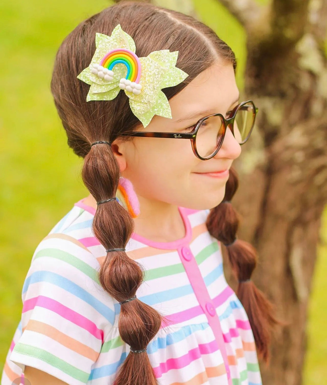 Rainbow vinyl hair bow