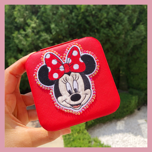 Custom Girl’s Jewelry Box | Red Minnie Case with Colorful Bracelets