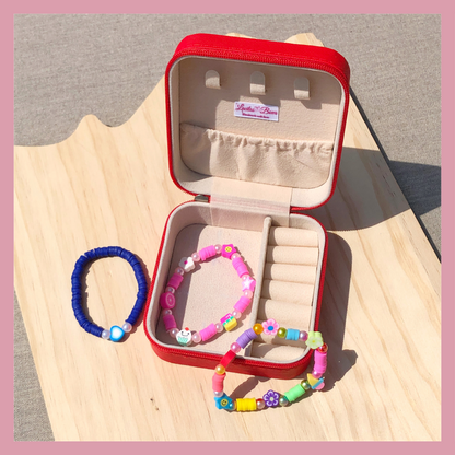 Custom Girl’s Jewelry Box | Red Minnie Case with Colorful Bracelets