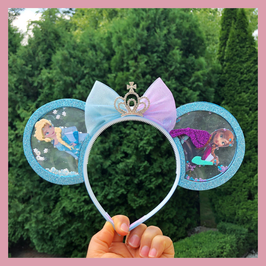 Frozen Princess Headband | Glitter Ears with Anna & Elsa + Crown Bow