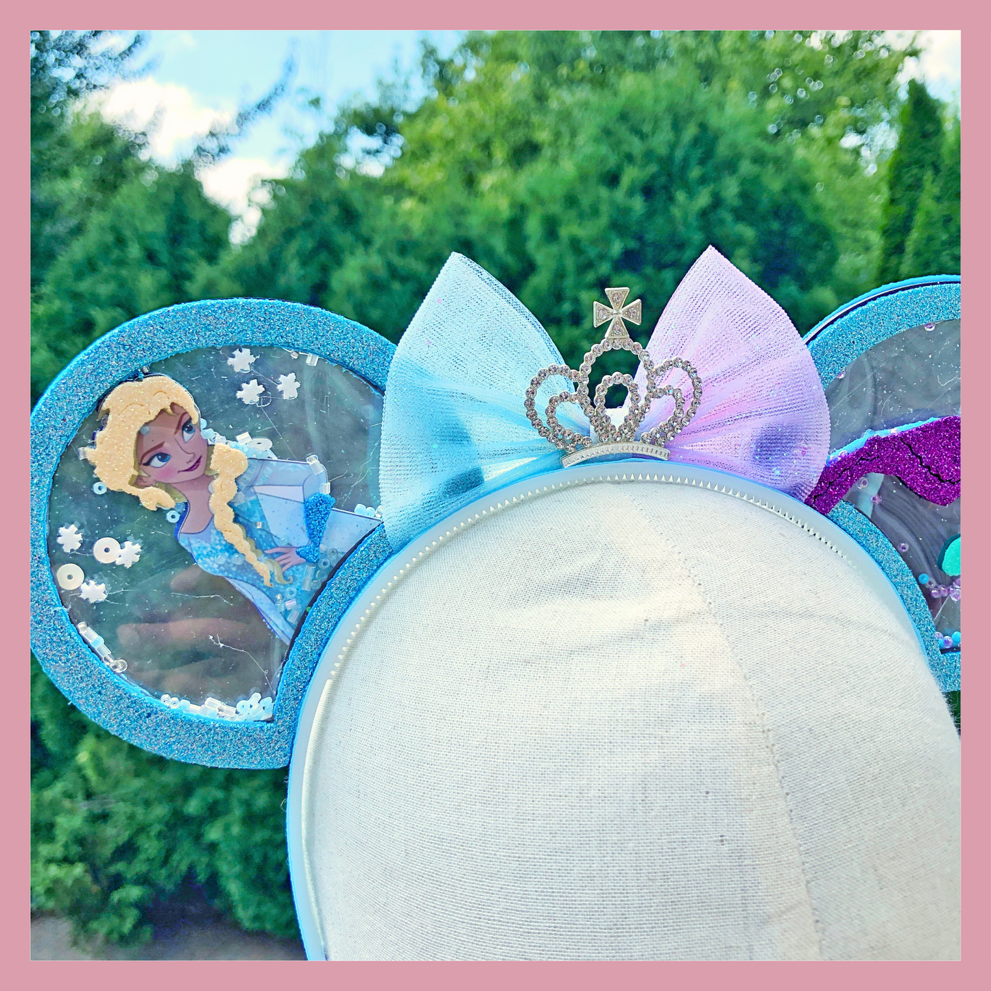 Frozen Princess Headband | Glitter Ears with Anna & Elsa + Crown Bow