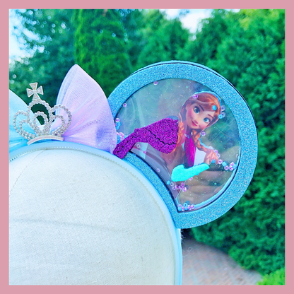 Frozen Princess Headband | Glitter Ears with Anna & Elsa + Crown Bow