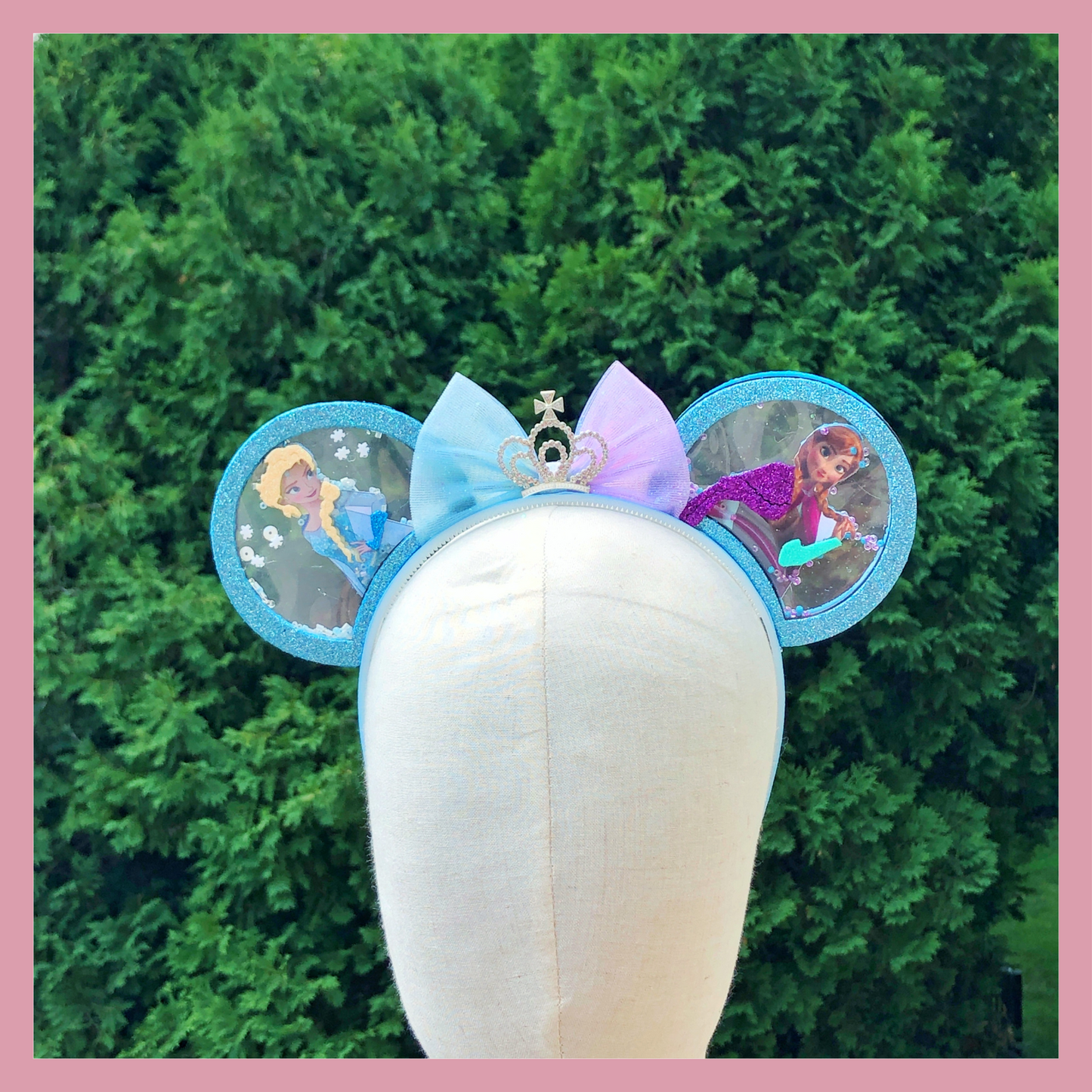 Frozen Princess Headband | Glitter Ears with Anna & Elsa + Crown Bow