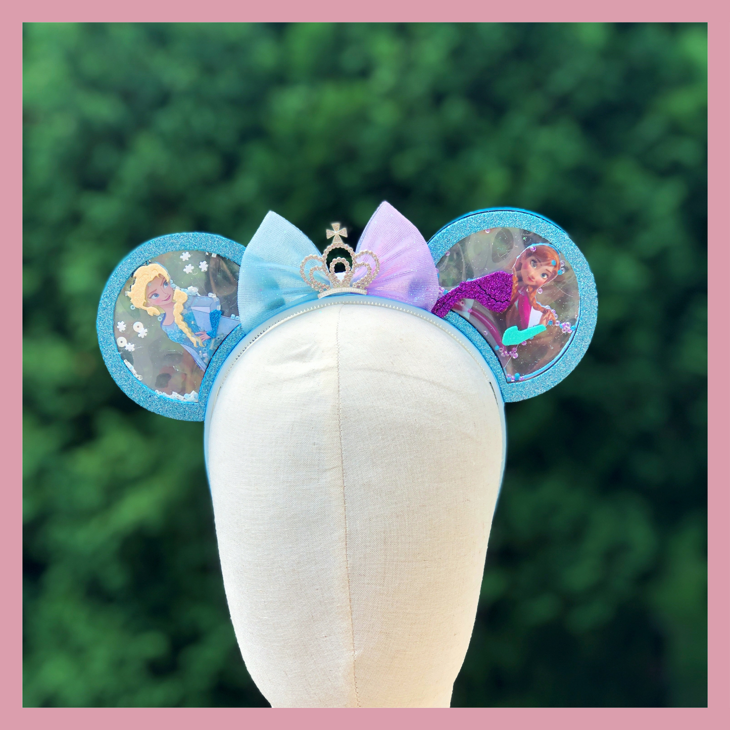 Frozen Princess Headband | Glitter Ears with Anna & Elsa + Crown Bow