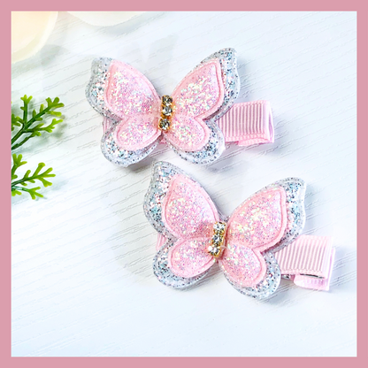 Glitter Baby Girl Butterfly Hair Clips Pairs.